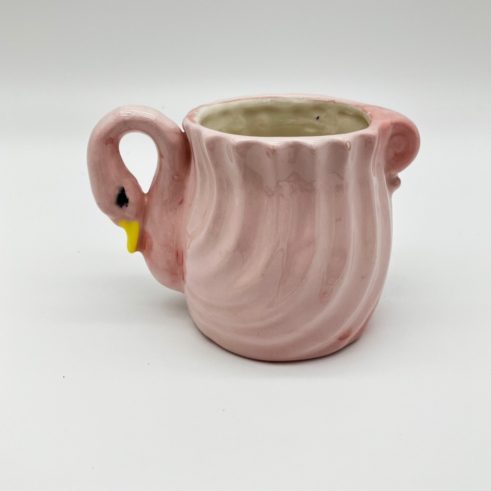 Vintage Pink Flamingo Ceramic Creamer Pitcher Swirl Textured Pastel Retro Kitsch